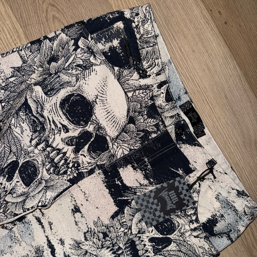 Skeleton Grunge Navy/Ivory Tapestry Heavyweight Straight Cargo Pants 36x32 NEW🔥 - Picture 3 of 11